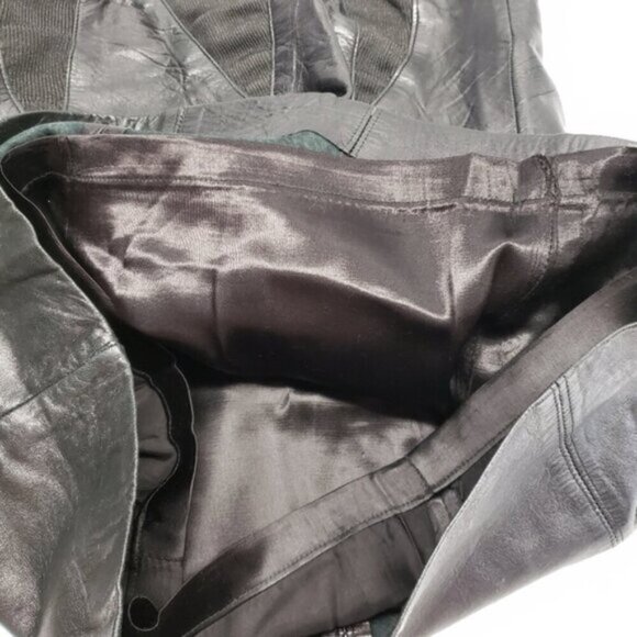 Vintage Jean-Claude Poitras Real Lamb Skin Leather Skirt Black Mini Bac… - Picture 5 of 12